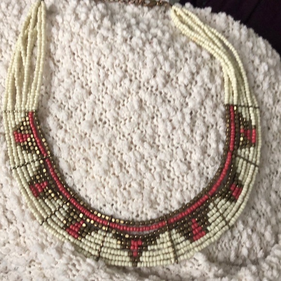 Express Jewelry - Beaded Cream and Coral Necklace